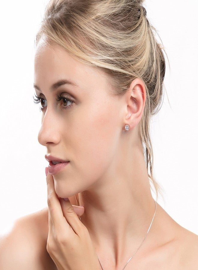 fleur rouge 18K Gold Plated Halo Stud Earrings CZ Simulated Diamond Round Earing for Women,Rose Earrings for Women,Sparkle Allure Earrings with Size 0.27inch,in Rose Gold - Image 4