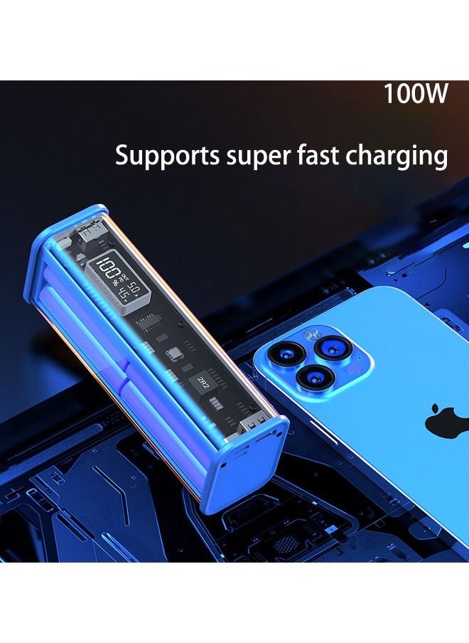 Generic - 10000mAh Portable Charger PD 20W Power Bank See-Through Design Battery Pack 100W USB C Type-c Output Fast Charging Iphone 15/14 Huawei Samsung Mobile Charger Blue - Image 1