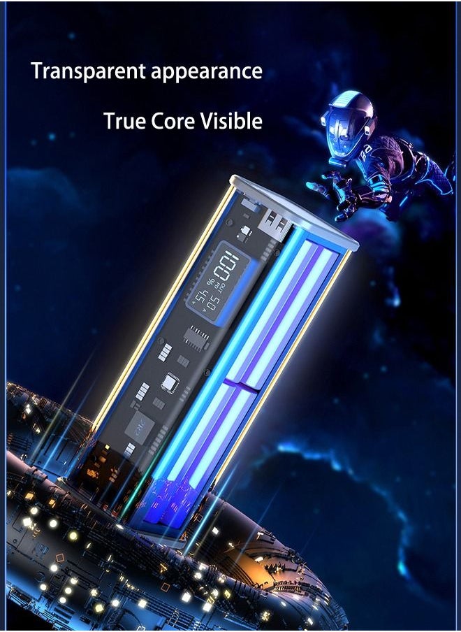 Generic - 10000mAh Portable Charger PD 20W Power Bank See-Through Design Battery Pack 100W USB C Type-c Output Fast Charging Iphone 15/14 Huawei Samsung Mobile Charger Blue - Image 1