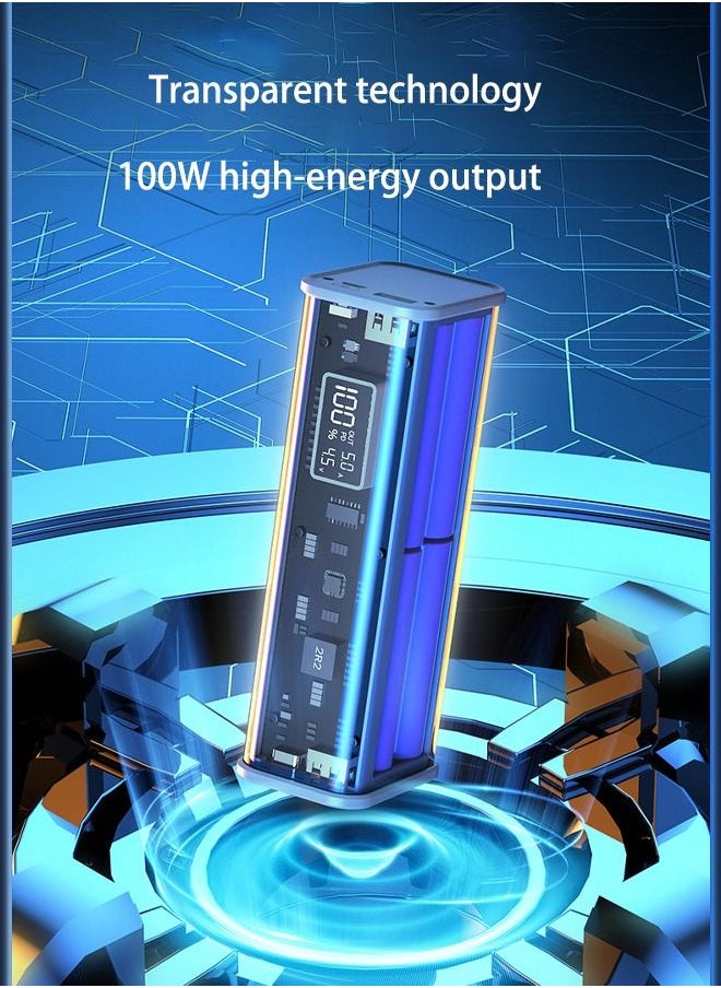 Generic - 10000mAh Portable Charger PD 20W Power Bank See-Through Design Battery Pack 100W USB C Type-c Output Fast Charging Iphone 15/14 Huawei Samsung Mobile Charger Blue - Image 1