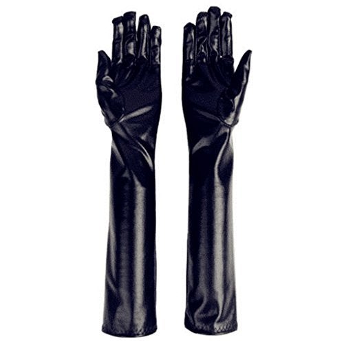 DreamHigh Women's 17" Long Metallic Satin Cosplay Finger Gloves Black - Image 5