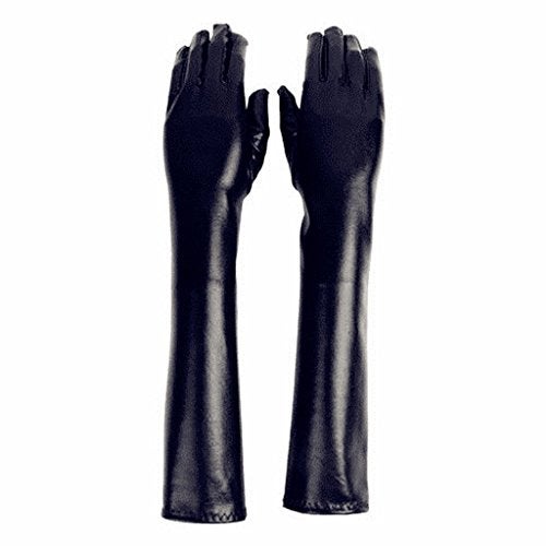 DreamHigh Women's 17" Long Metallic Satin Cosplay Finger Gloves Black - Image 4
