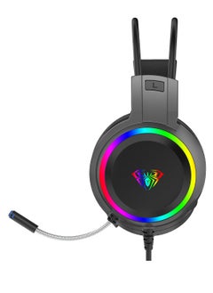 AULA S608 Gaming Headset - RGB LED Backlight - 3D Surround Sound - Dual 50mm Drivers - Noise Reduction Microphone (120 Omnidirectional) - Soft Memory Eartips - Wired 2*3.5mm AUX + USB for Lighting for PC/PS4-5/Xbox one/Mobile | Black  - Image 2