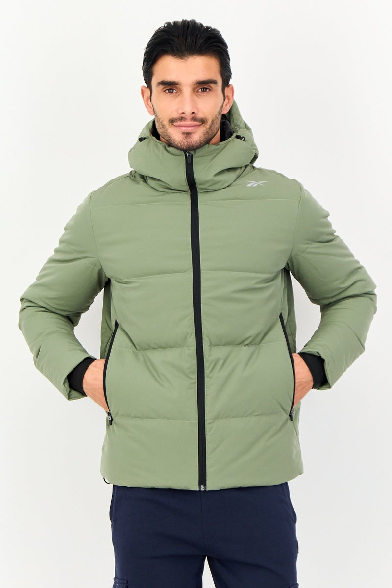 Reebok Men Sportswear Fit Outdoor Puffer Hoodie Jacket, Olive - Image 1