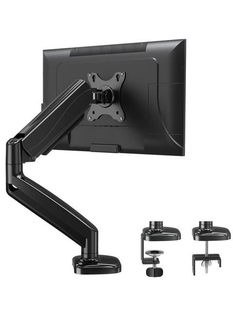 Single Monitor Arm for 13-32 Inch Monitors, Gas Spring Arm with 360° Rotation, VESA 75x75/100x100mm, C-Clamp & Grommet Base, Adjustable Stand for Monitors up to 8KG