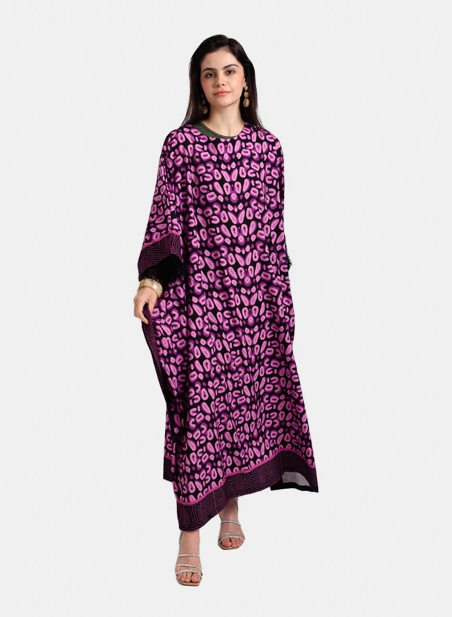 كارينا عباية مطبوعة مزينة بحافة من الريش - Image 1