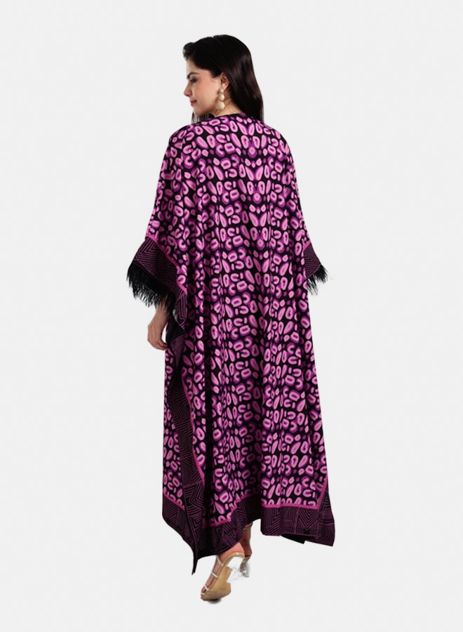 كارينا عباية مطبوعة مزينة بحافة من الريش - Image 3