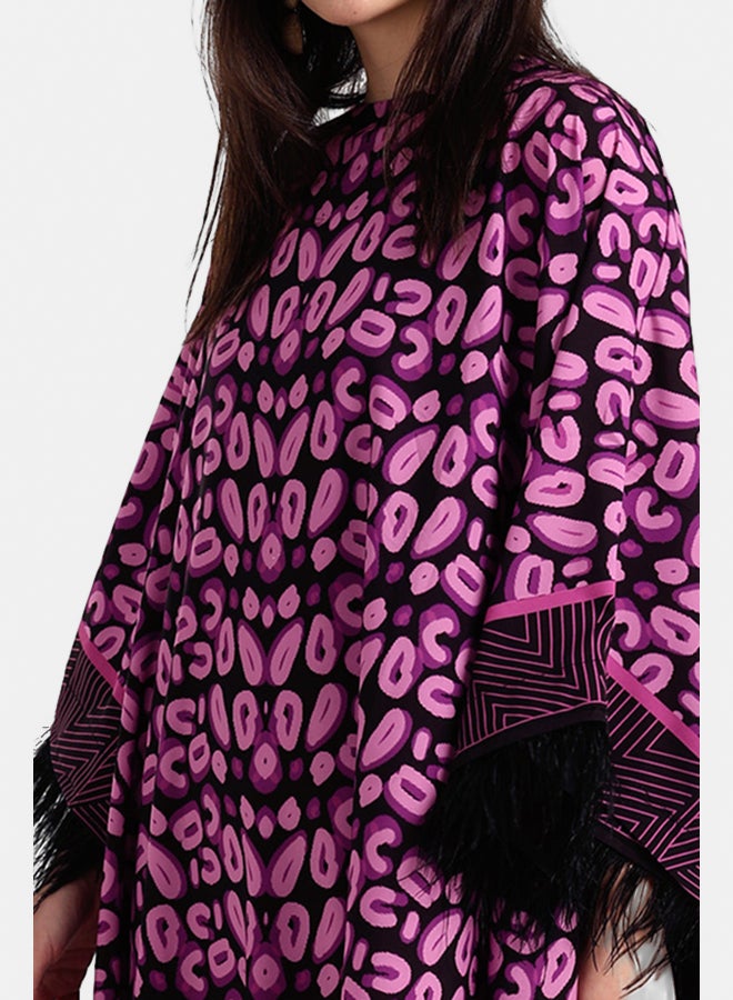 كارينا عباية مطبوعة مزينة بحافة من الريش - Image 4