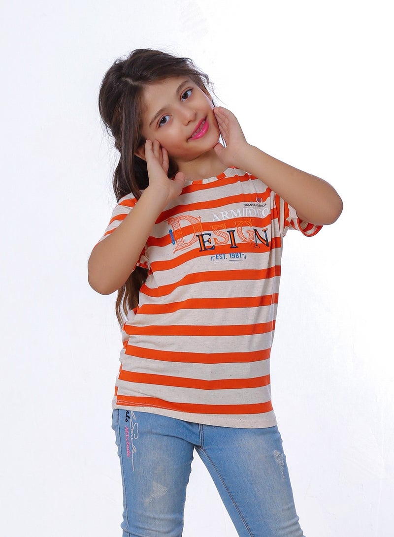 بيبو تيشيرت بناتي مطبوع نص كم_اورنج - Image 2