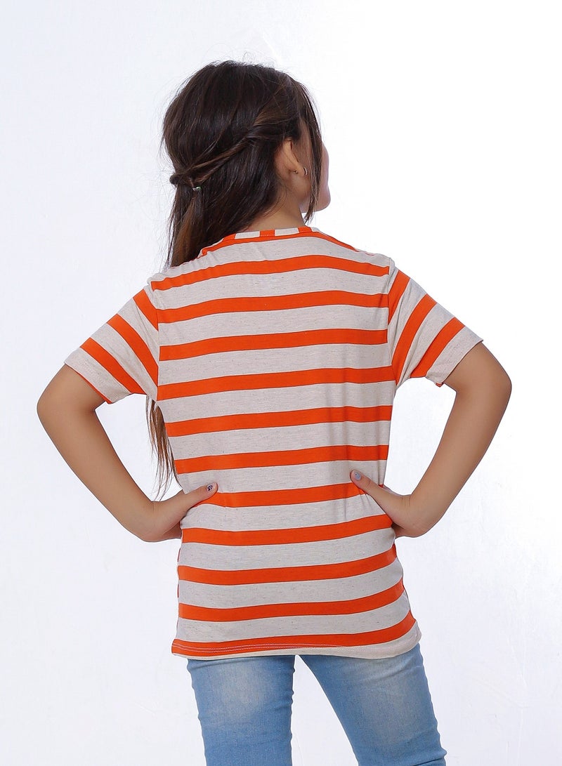 بيبو تيشيرت بناتي مطبوع نص كم_اورنج - Image 3