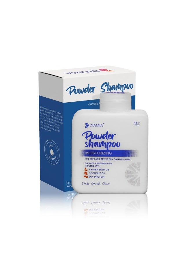 DIAMIA Moisturizing Shampoo Powder 50g | Travel-Friendly | Powder-to-Foam | Hydrating & Nourishing Hair Cleanser | With Coconut, Jojoba & Baobab Oils | Anti-Frizz | Sulphate & Paraben-Free Shampoo - Image 1