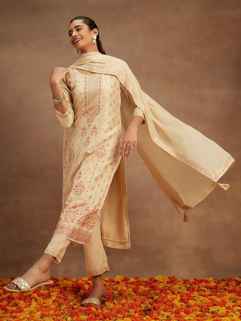 Libas Women's Silk Blend Kurta Sets (48165_Ivory - Image 2