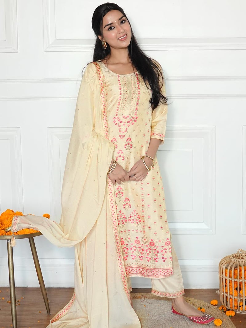 Libas Women's Silk Blend Kurta Sets (48165_Ivory - Image 3