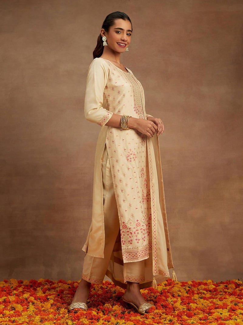Libas Women's Silk Blend Kurta Sets (48165_Ivory - Image 5