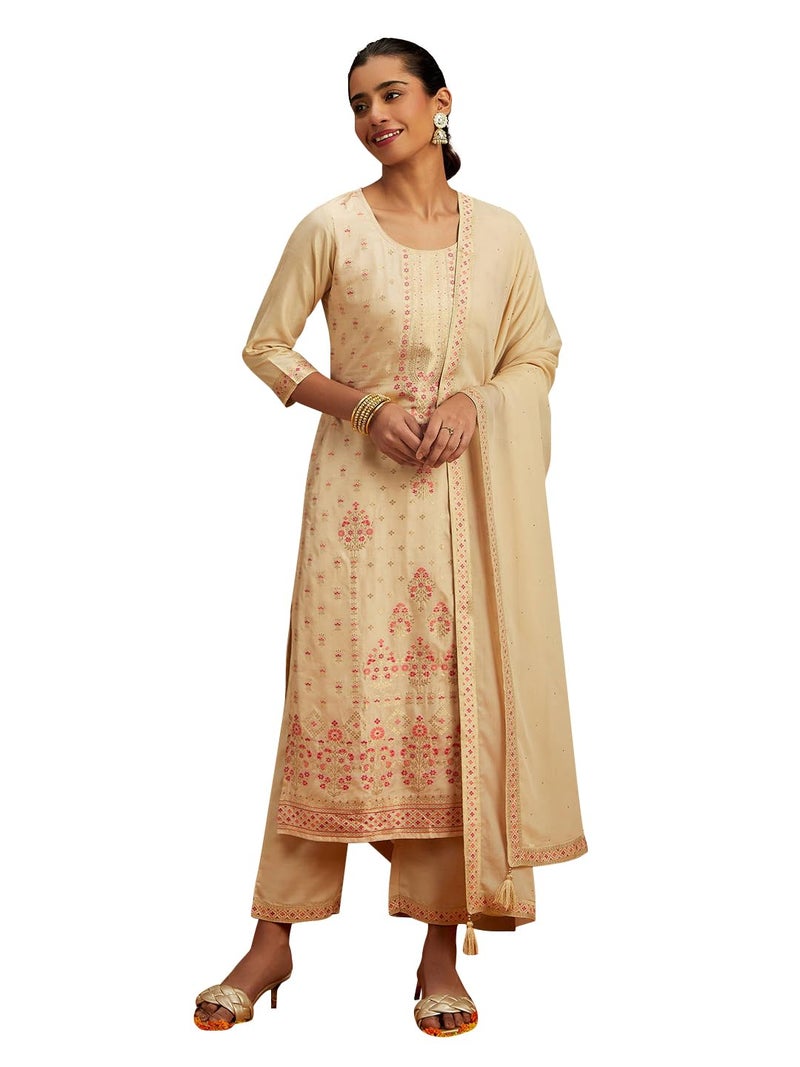 Libas Women's Silk Blend Kurta Sets (48165_Ivory - Image 4