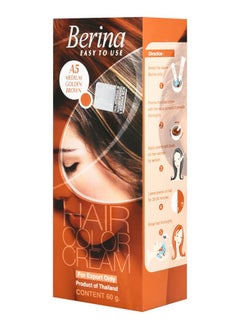 Berina A Series Cream Hair Color Full Coverage Long Lasting Dye Cream 60 Gm With Developer And Protein Conditioner For Men And Women (60Gm Pack Of 1, A5 Medium Golden Brown)  - Image 1