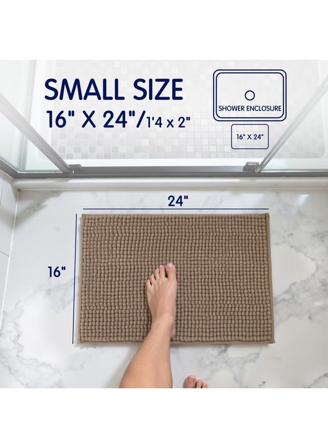 SUBRTEX Bathroom Rugs Chenille Bath Rug Soft Short Plush Bath Mat Soft Shower Mat Water Absorbent Shower Mat Quick Dry Machine Washable(Taupe Brown,16" x 24") - Image 2