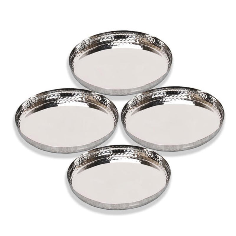 Only Rajesh Premium Stainless Steel Dinner Plates Set of 4 Hammered Finish Steel Thali for Lunch Dinner Plate Tiffin Plates Dishwasher Safe - Image 1