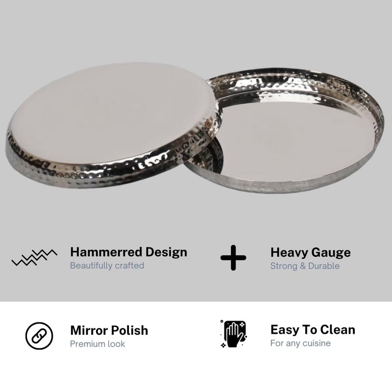 Only Rajesh Premium Stainless Steel Dinner Plates Set of 4 Hammered Finish Steel Thali for Lunch Dinner Plate Tiffin Plates Dishwasher Safe - Image 4