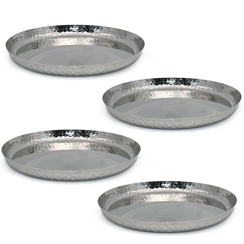 Only Rajesh Premium Stainless Steel Dinner Plates Set of 4 Hammered Finish Steel Thali for Lunch Dinner Plate Tiffin Plates Dishwasher Safe - Image 5