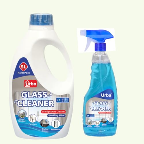 URBA Glass cleaner 5 Ltr with 500 Ml, Household Shine Booster, Pro Glass & Multi-Surface Cleaner & Disinfectant, 5 Ltr with 500ml Free - Image 1