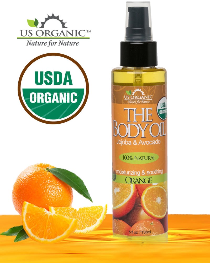 US Organic Body Oil - Fresh Orange - Jojoba and Avocado Oil with Vitamin E, USDA Certified Organic, No Alcohol, Paraben, Artificial Detergents, Color or Synthetic perfumes, 5 Fl.oz. (Orange) - Image 3