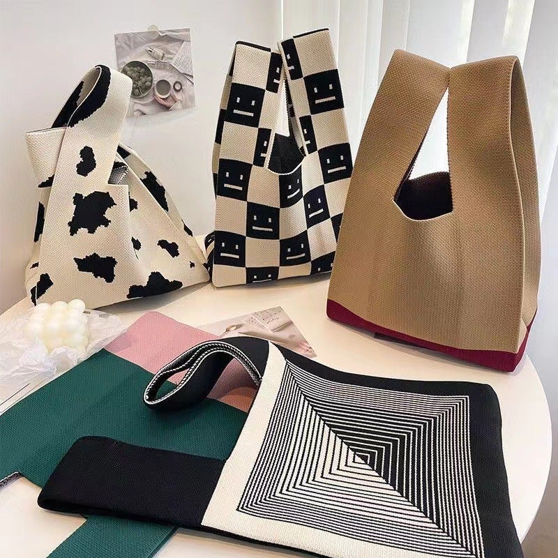 Ins Internet Famous New Women'S Bag Knitted Tote Bag Japanese And Korean Style Handbag All-Match Casual Bucket Bag Wool Bag - Image 2