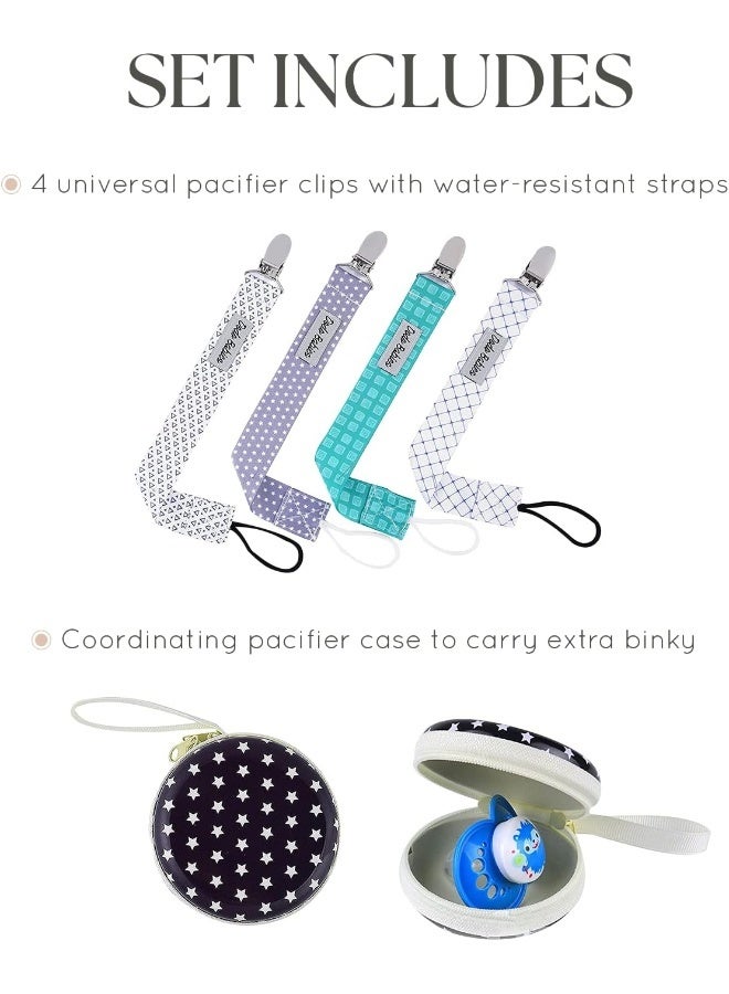 دودو بيبيز Pacifier Clip Pack of 4 + Pacifier Case, Premium Quality for Boys and Girls Modern - Image 3
