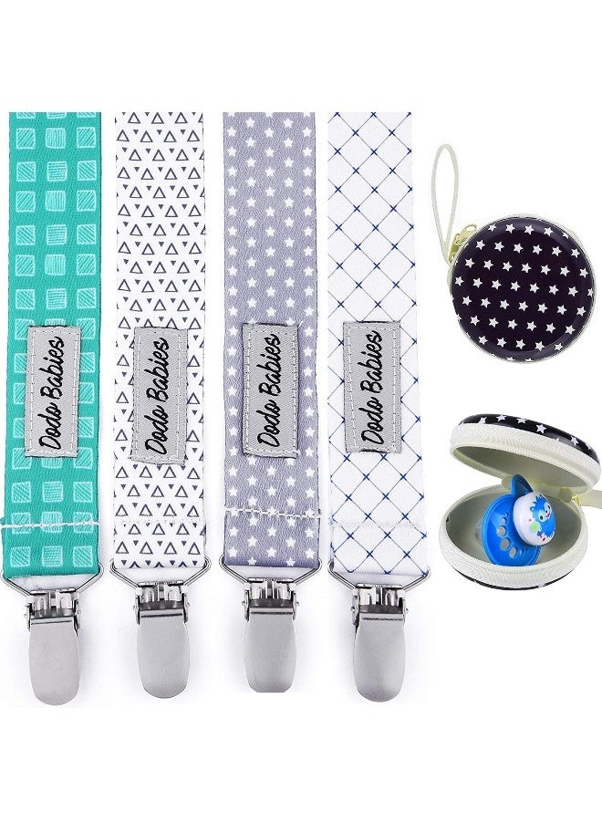 دودو بيبيز Pacifier Clip Pack of 4 + Pacifier Case, Premium Quality for Boys and Girls Modern - Image 1