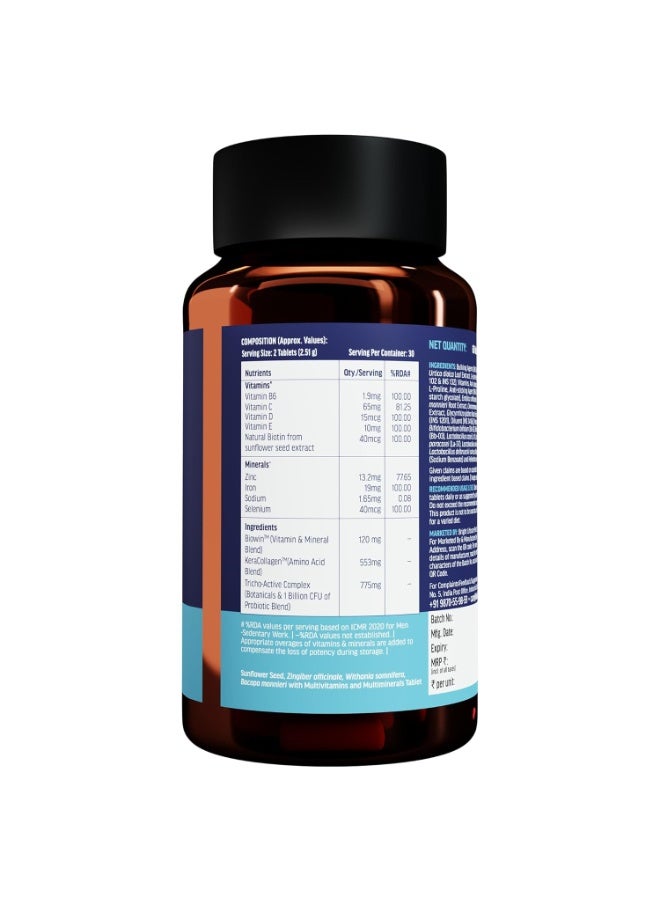 hk vitals Hair Vitamin with DHT Blockers (60 Tablets) | Omega & Biotin, Supports Keratin Synthesis & Helps Reduce Hair Fall - Image 3