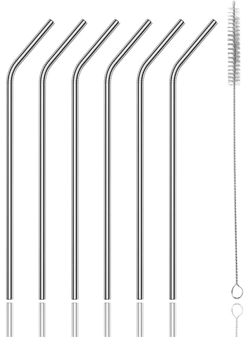 Premium Stainless Steel Reusable Straws Set (6-Pack) with Cleaning Brush - Bent Metal Drinking Straws for Smoothies & Cocktails - Eco-Friendly, BPA Free & Dishwasher Safe - Silver - Image 1