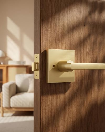 Haidms Gold Door Handles Interior, Zinc Alloy Brushed Gold Privacy Indoor Door Handles, Brushed Brass Inside Door Levers, Heavy Duty Brass Interior Door Levers for Bathroom, Bedroom, (5 Pack) - Image 2