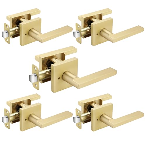 Haidms Gold Door Handles Interior, Zinc Alloy Brushed Gold Privacy Indoor Door Handles, Brushed Brass Inside Door Levers, Heavy Duty Brass Interior Door Levers for Bathroom, Bedroom, (5 Pack) - Image 1