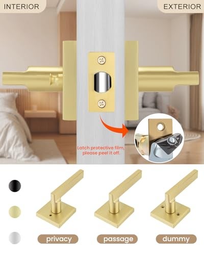 Haidms Gold Door Handles Interior, Zinc Alloy Brushed Gold Privacy Indoor Door Handles, Brushed Brass Inside Door Levers, Heavy Duty Brass Interior Door Levers for Bathroom, Bedroom, (5 Pack) - Image 5