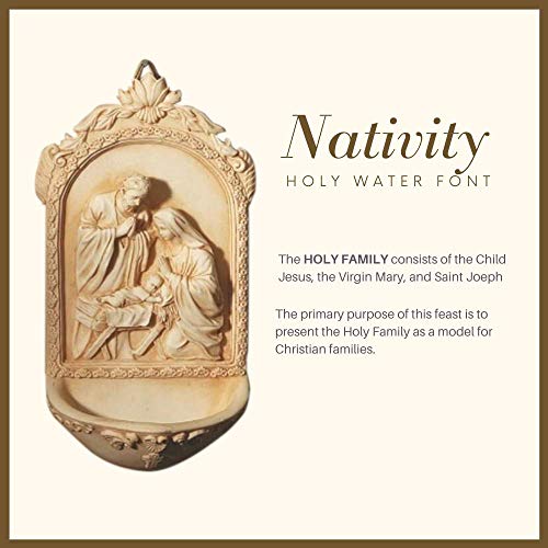 AT001 Catholic & Religious Nativity Holy Water Font. Material: Resin Size: 6 1/2" H. Holy Family with St. Mary, Jesus & St. Joseph. Perfect for Entrance of Home or Wedding Gift! - Image 4