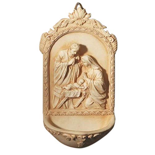AT001 Catholic & Religious Nativity Holy Water Font. Material: Resin Size: 6 1/2" H. Holy Family with St. Mary, Jesus & St. Joseph. Perfect for Entrance of Home or Wedding Gift! - Image 1