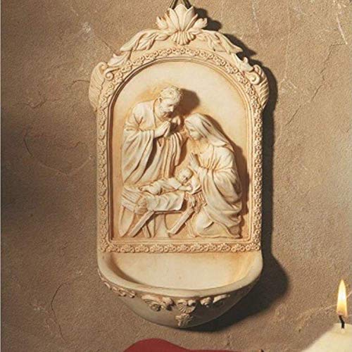 AT001 Catholic & Religious Nativity Holy Water Font. Material: Resin Size: 6 1/2" H. Holy Family with St. Mary, Jesus & St. Joseph. Perfect for Entrance of Home or Wedding Gift! - Image 2