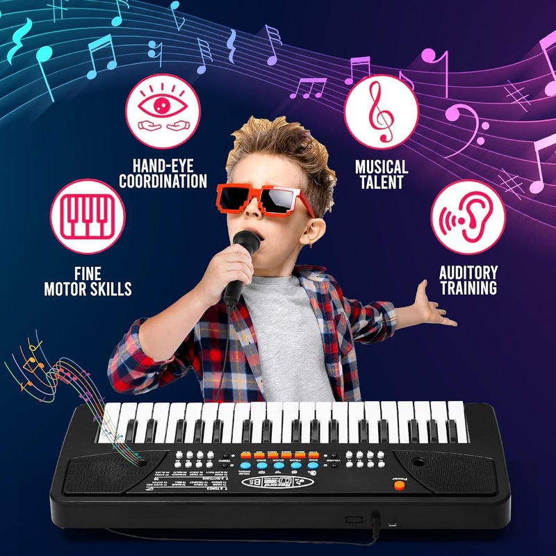 Gesto بيانو أطفال | بيانو إلكتروني بـ 37 مفتاح للأطفال مع ميكروفون | ألعاب موسيقية تعليمية للأولاد والبنات من عمر 3 إلى 6 سنوات | هدايا للأطفال من 3 إلى 5 سنوات - (أسود) - Image 2