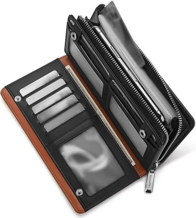 وليام بولو Italian Genuine Leather Black Long Card Holder Men's Wallet