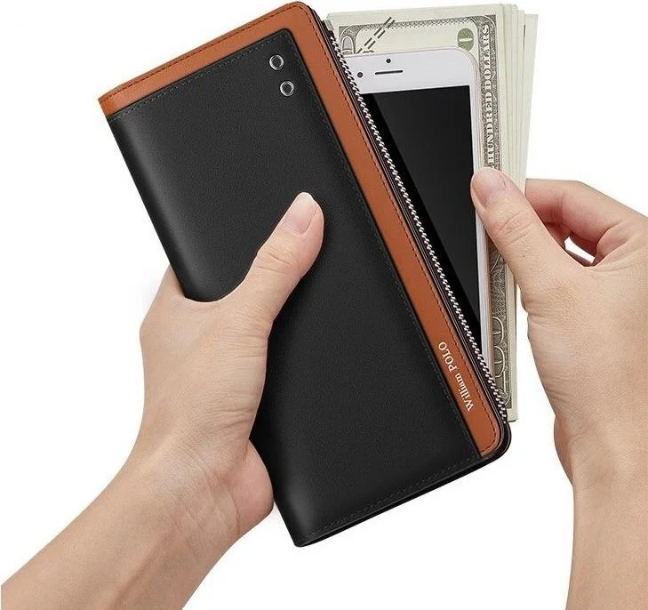 وليام بولو Italian Genuine Leather Black Long Card Holder Men's Wallet