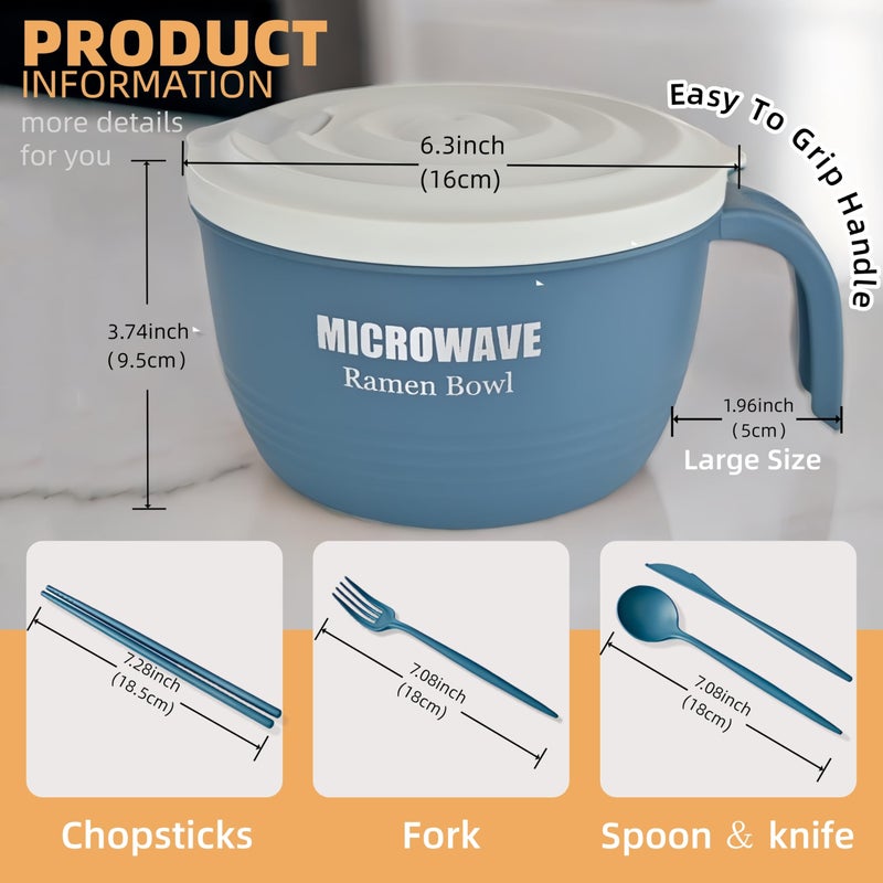 Layron Large Ramen Bowl, Ramen Noodle Bowls Microwavable 45 oz, Ramen Cooker, Microwave Pasta Cooker, Ramen Bowl Microwave Gift for College Boys Girls Male Female Dorm Room (blue) - Image 2