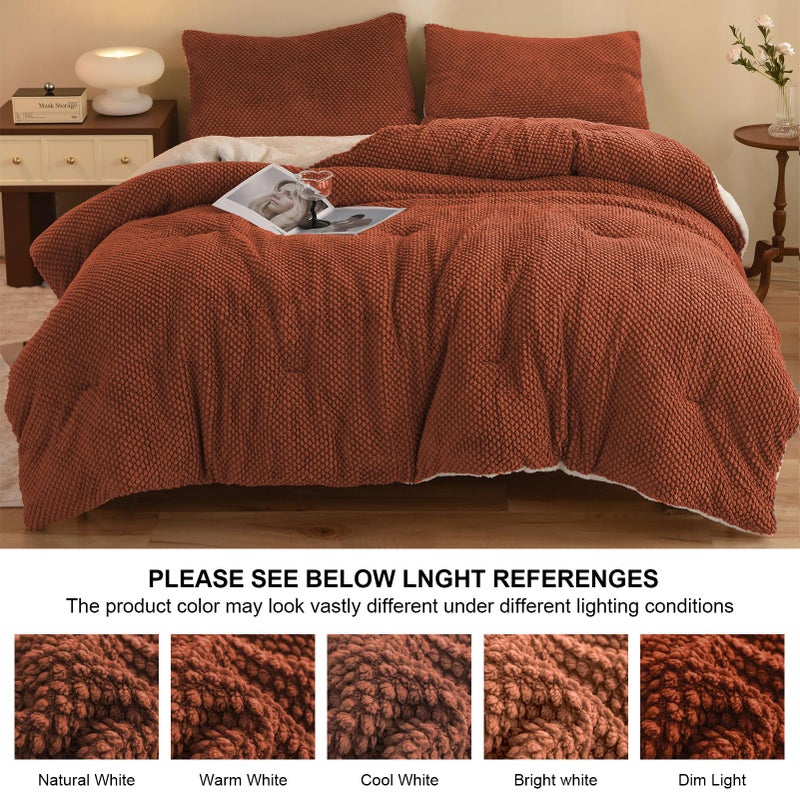 LLanCL 3D Jacquard Design Comforter Set, Ultra-Soft Warm King Size Sherpa Fur Plush 3-Pieces Sets Luxury Cozy Bedding with 2 Pillowcases (104"x90", Burnt Orange) - Image 5