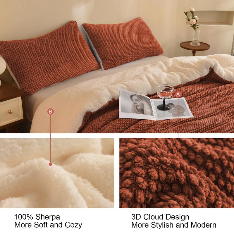 LLanCL 3D Jacquard Design Comforter Set, Ultra-Soft Warm King Size Sherpa Fur Plush 3-Pieces Sets Luxury Cozy Bedding with 2 Pillowcases (104"x90", Burnt Orange) - Image 4