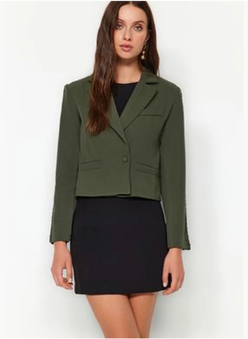 trendyol Khaki Regularly Woven Blazer Jacket with Knitted Detailed Sleeves TWOAW24BC00110.