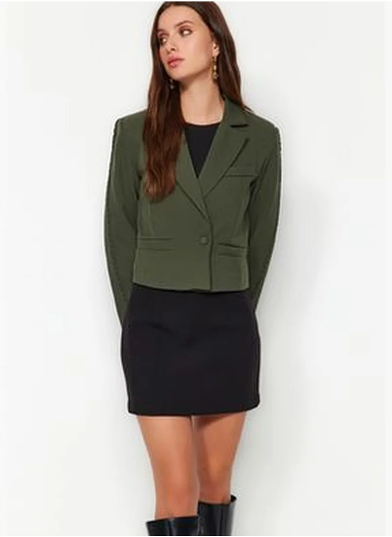 trendyol Khaki Regularly Woven Blazer Jacket with Knitted Detailed Sleeves TWOAW24BC00110.