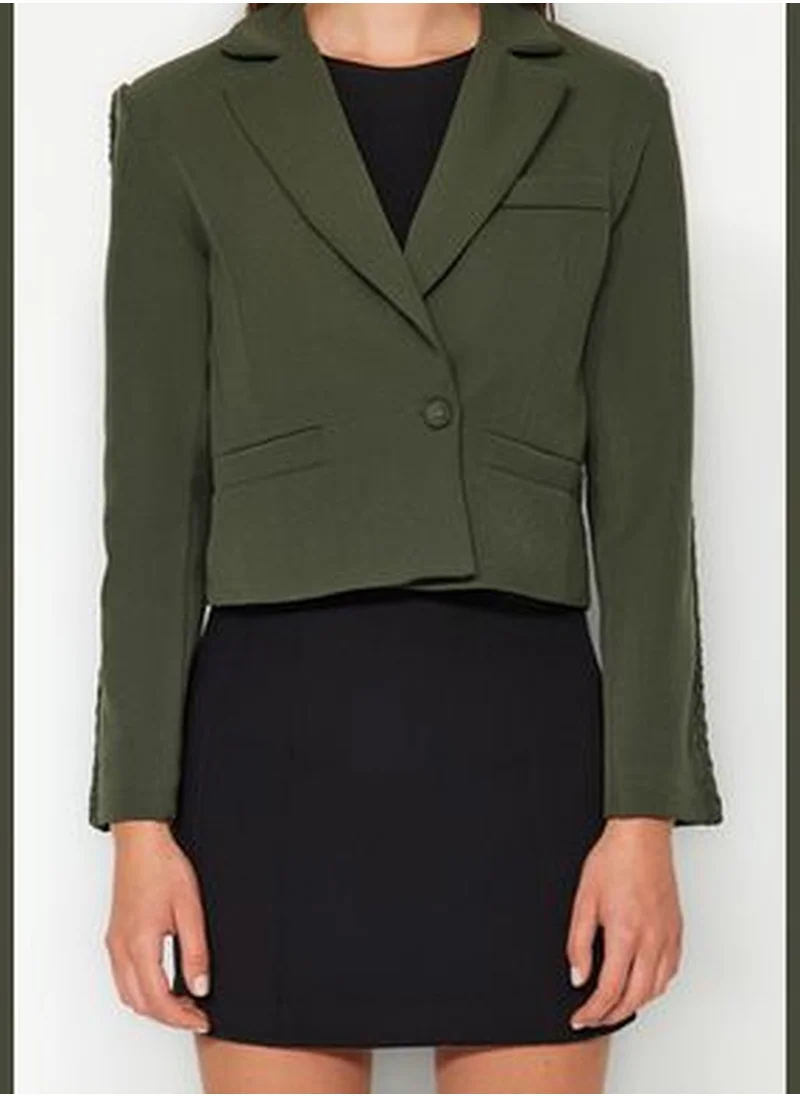 trendyol Khaki Regularly Woven Blazer Jacket with Knitted Detailed Sleeves TWOAW24BC00110.