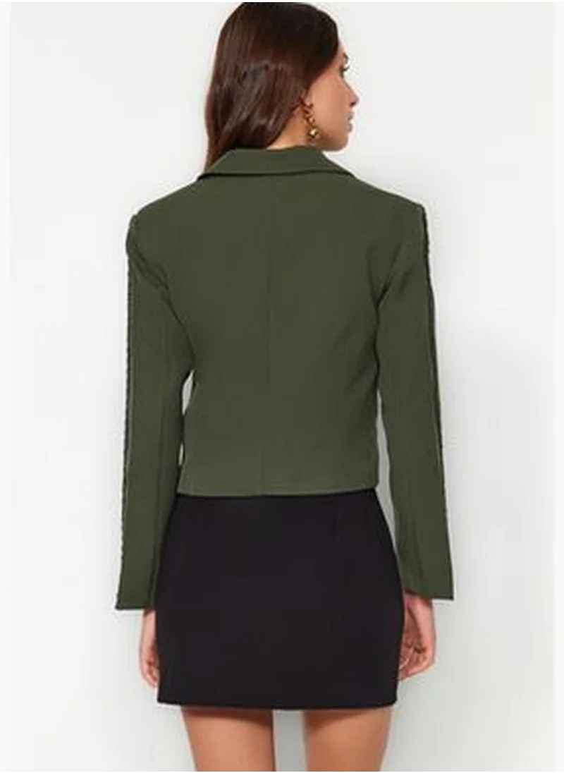 trendyol Khaki Regularly Woven Blazer Jacket with Knitted Detailed Sleeves TWOAW24BC00110.