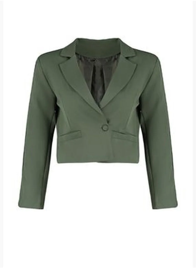 trendyol Khaki Regularly Woven Blazer Jacket with Knitted Detailed Sleeves TWOAW24BC00110.