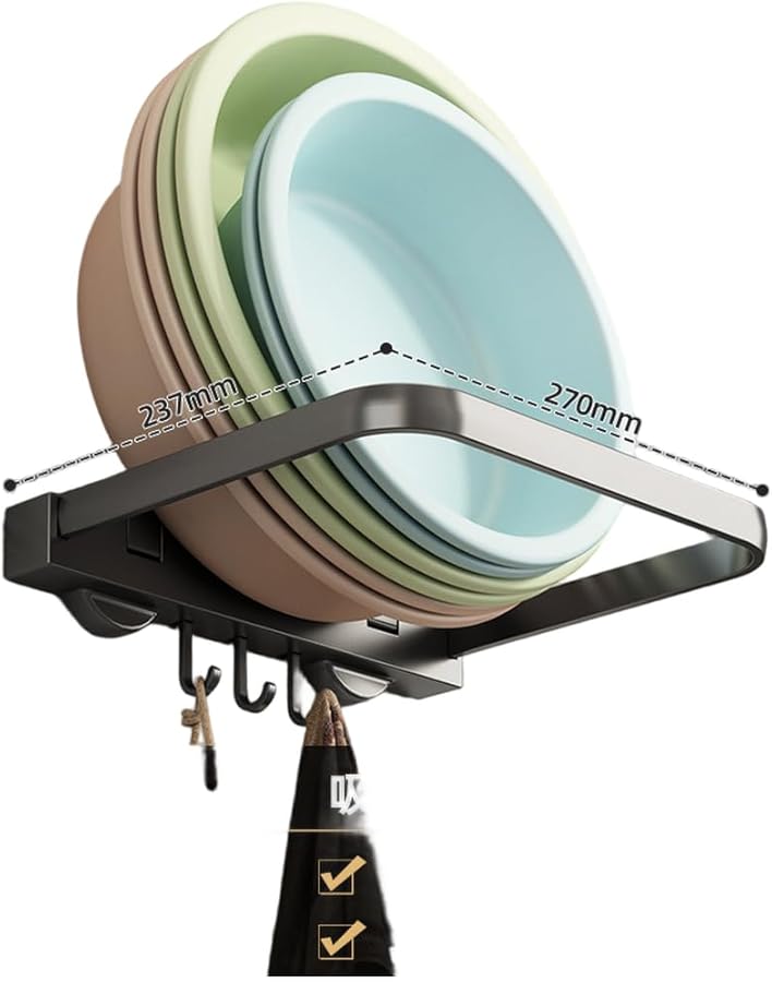 حامل حوض قابل للطي مع أكواب شفط وخطاطيف لتخزين الحائط في الحمام والمطبخ - Image 3