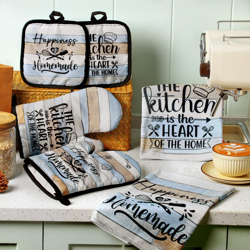 Sratte 6 Pcs Kitchen Decor Accessories Set Farmhouse Towels Pot Holders Oven Mitts Set 2 Dish Towels 2 Potholders 2 Cooking Mittens Oven Glove for Christmas Baking Cooking Supply(Brown Green,Kitchen) - Image 2